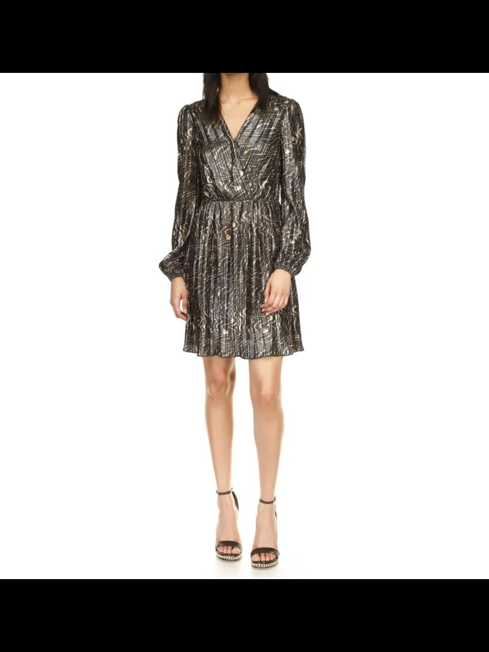 Michael kors Women's Long Sleeve Pleated Foil Dress NWT M
